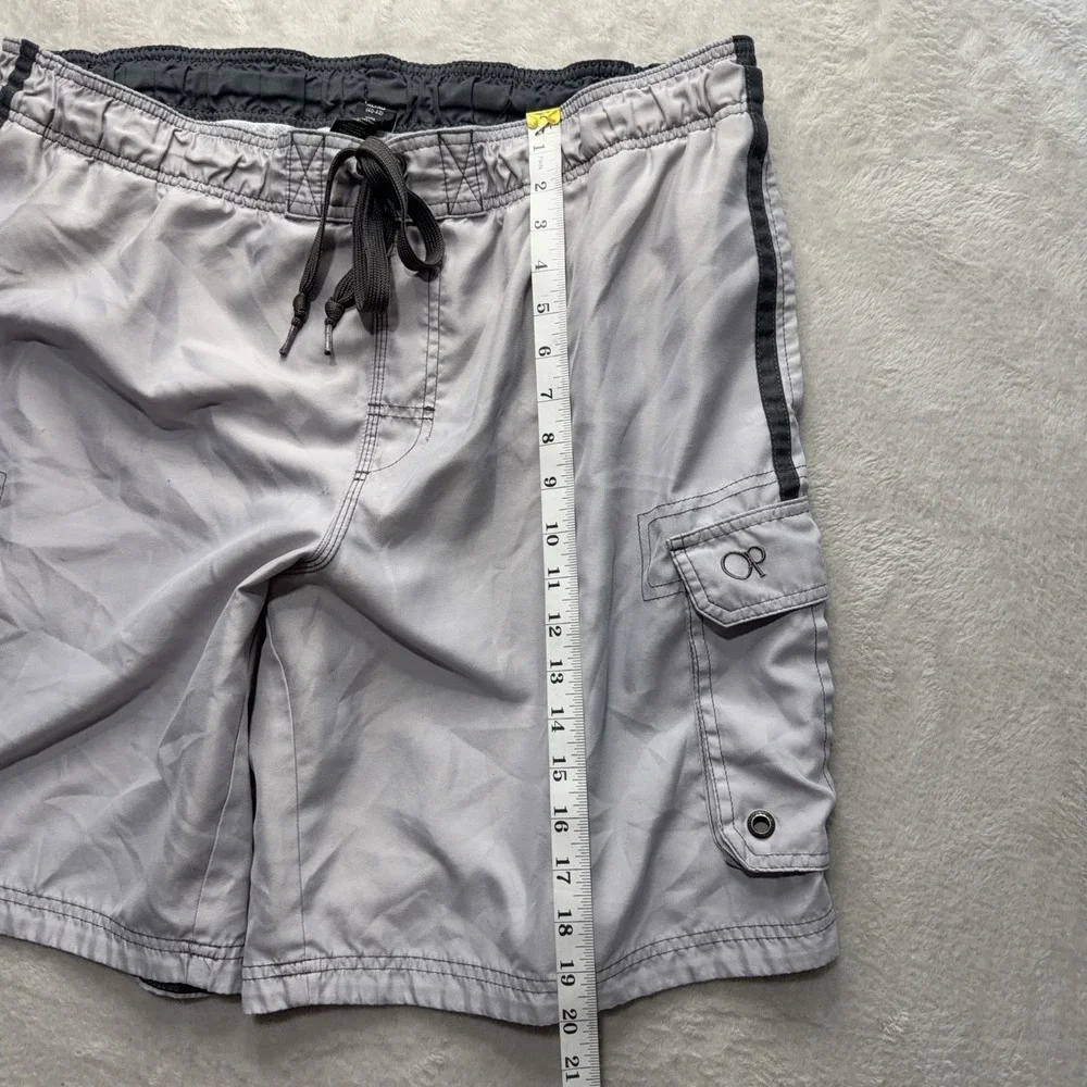 Op Ocean Pacific Mens Gray Cargo Board Shorts Y2k Swim Trunks XL Surf Beach